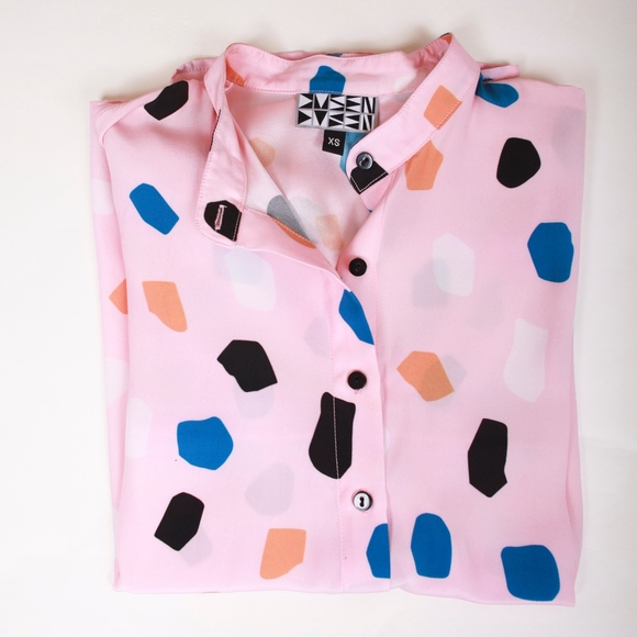 Dusen Dusen Pink Rocks Banded Button Down L/S Top - Picture 6 of 8